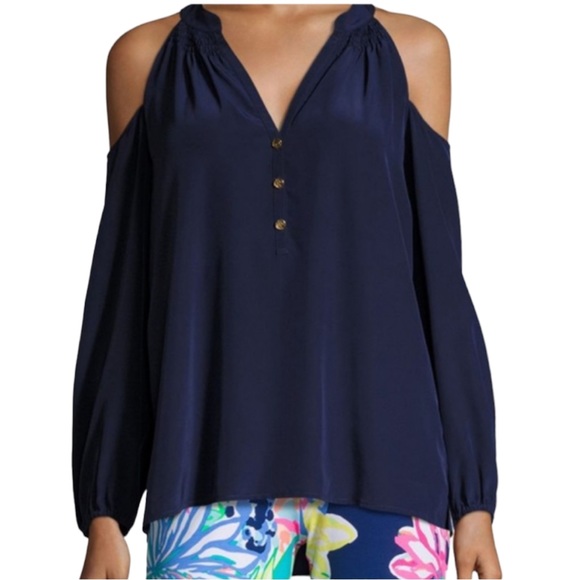 Lilly Pulitzer Tops - NWT Lilly Pulitzer Sunny Shoulder Elsa Navy Top
